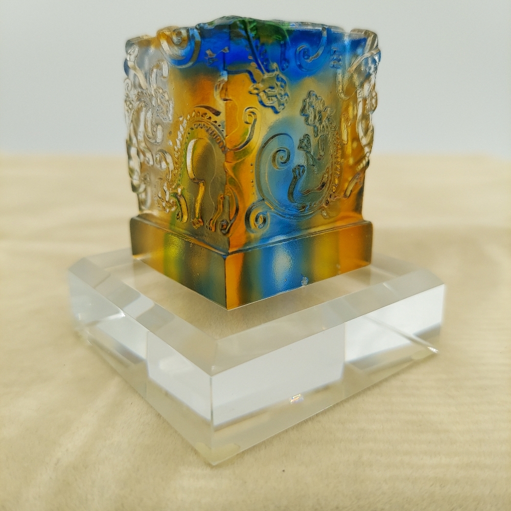Artist Signed Feng Shui Art Glass Dragon Paperweight